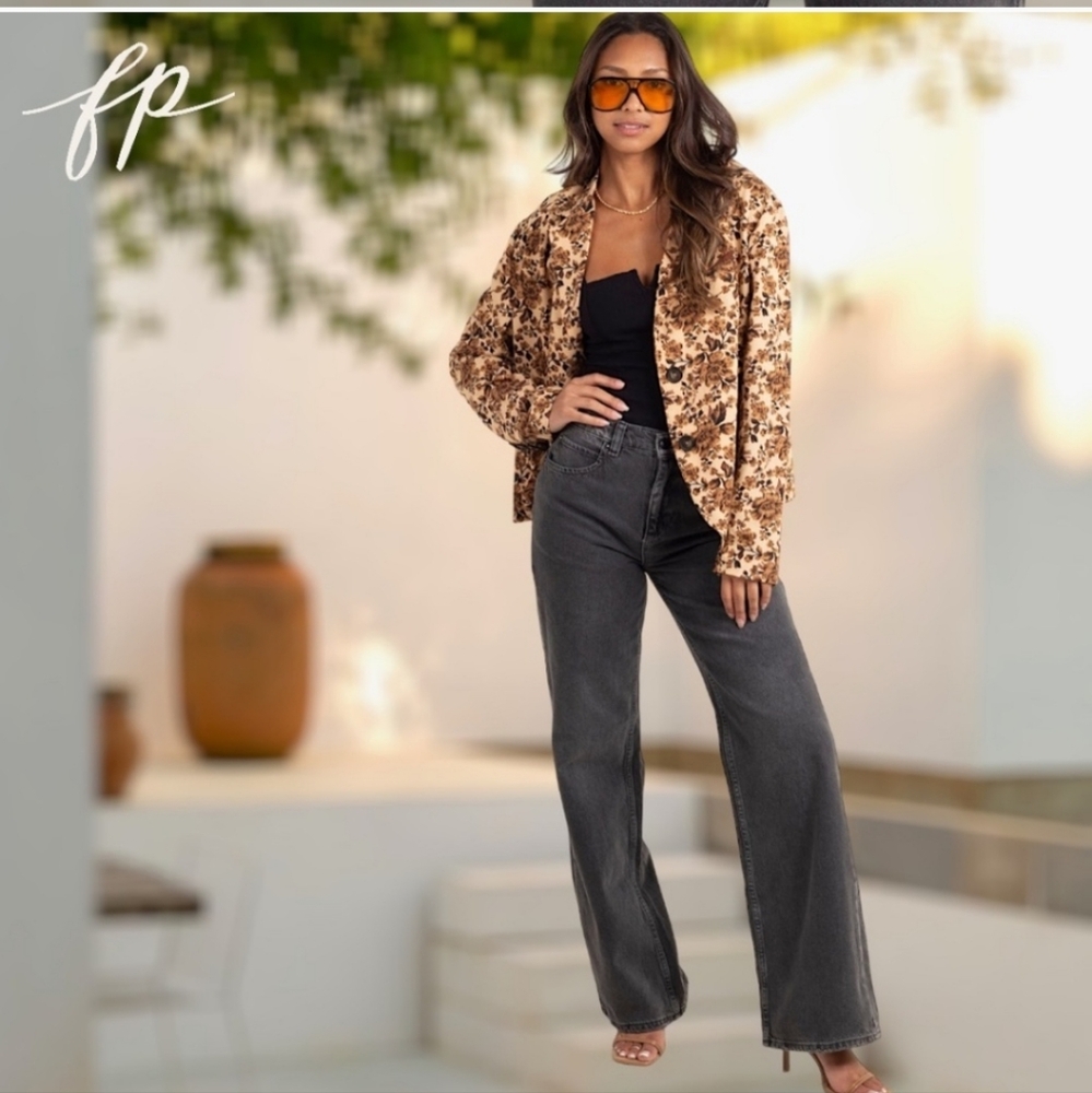 Free People Floral Brown Jacket